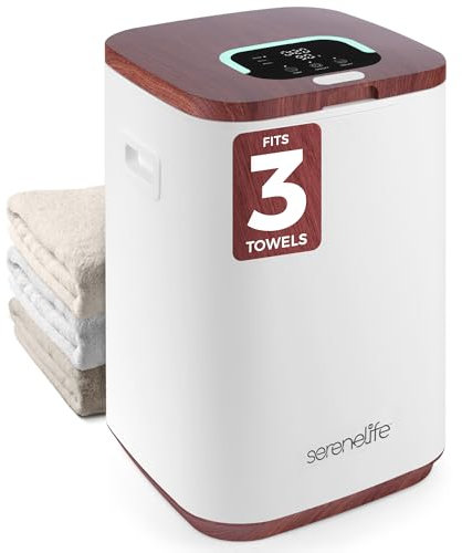 SereneLife Warmer-23L Capacity Bucket with Timer Function, Fits Up to Two Oversized Towels for Bathroom, Wood
