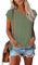 Tanmolo Damen T-Shirt Oberteile Top Sommer mit Flügelärmeln & Metallring-V-Ausschnitt Elegant Casual Shirt Bluse für Freizeit und Alltag Grün, XXL