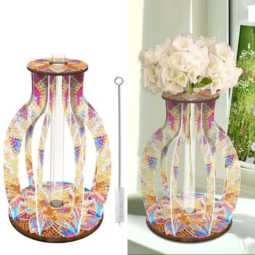 CXINLky Diamond Art Painting Blumenvase, Kreativ Diamond Art Mandala Reagenzgläser mit Bürste, Reagenzglas Vase für Hydrokultur Pflanzen, Tisch Hause Büro Wohnzimmer Deko-06-Mandala