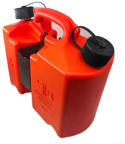 Gdfnmogo Bidon combiné de carburant et d'huile pour tronçonneuse de 5 L, récipient à double compartiment avec porte-outils, becs d'arrêt, buse longue et courte pour un versement précis