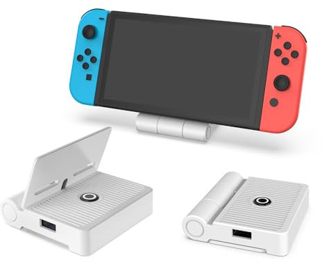 Portable HDMI Video Converter Dock Compatible with Nintendo Switch - Charging Station with Foldable Design for Switch Console (White)