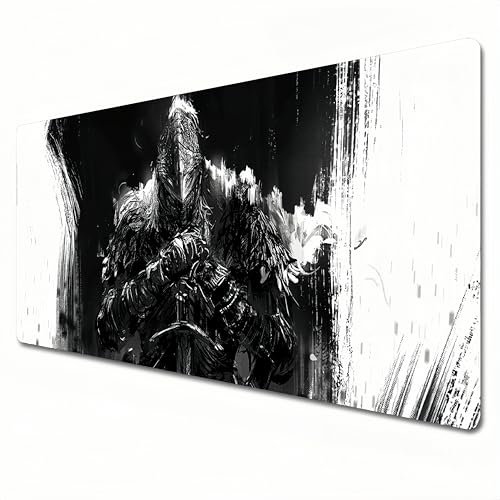 EMNZPSDZ Elden Ring-Mauspad, XXL, schwarz und weiß, großes Gaming-Mauspad, 900 x 400 cm, geeignet für Tastatur-Pads und Schreibtischunterlagen für das Heimbüro. Die Größe XXL ist angelaufen