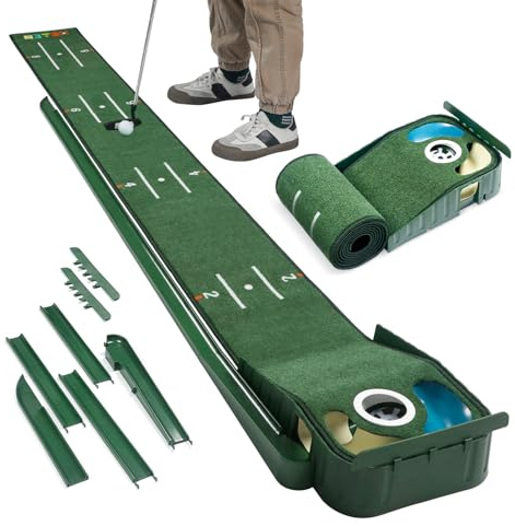 Uniclife Putting Green Indoor Golf Putting Mat with Auto Ball Return, Indoor/Outdoor Golf Mat Golf Practice Mat Training Aid for Home Office Backyard