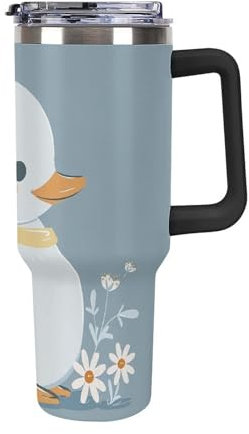 40 Oz Tumbler with Handle And Straw, Little White Duck Vacuum Insulated Water Bottle, Cup Holder Compatible for Travel, Reusable Insulated Stainless Steel Cup Gifts for Women & Men