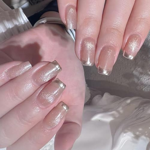 Lot de 24 faux ongles carrés en acrylique pailleté à coller