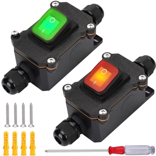 DAOKAI Wasserdichter Inline Schalter 220V 30A Hochstrom DPST 4 Polig Ein/Aus Schalter mit rotem&Grün LED-Wippschalter,Ein-/Aus-Kippschalter Außenbereich – 2 Stk