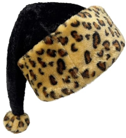 Plüsche Weihnachtsmütze Leopardenmuster Weihnachtshut Sexy Nikolausmütze Santa Claus Hut Dekoration Party Accessoire Erwachsene Kopfbedeckung Dress Up Kostümzubehör Für Fest Club Cosplay Performance