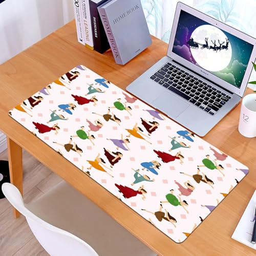 KDWJS Gaming Mauspad XXL 90x40cm Mousepad Groß Vernähte Kanten Anti-Rutsch für PC,Ballettmuster, eine Reihe von Tänzern in bunten Kostümen führen versc,Laptop Verbessert Präzision und Geschwindigkeit