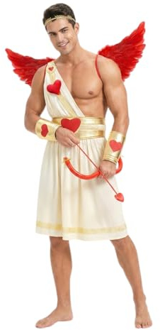 Boveco Amor-Kostüm für Erwachsene, für Herren, Valentinstag, Amor-Kostüm mit Flügeln, Bogen und Pfeil, lustiges Outfit für Party, Cosplay, 6 Stück
