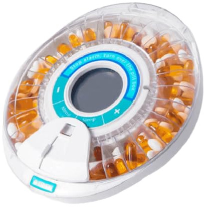 Ayfunkey Alarm-Equipped Automatic Pill Dispenser for Elderly, 28-Day Electronic Locked Pill Box with Sound& Light Reminders