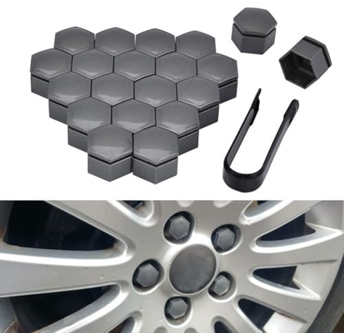 PWJLXY 20 Stück Radmutterkappen für Opel Astra J 2009-2015, Kappen für Radschrauben Radmuttern Kappen Sechseckige Reifenmutternabdeckungen Bolt Radkappen,Grey-19mm