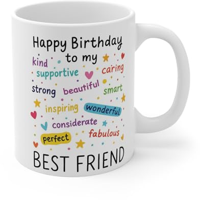 Aricorn Limited Happy Birthday to My Best Friend Mug, White Ceramic Cup with Colorful Inspirational Words Design