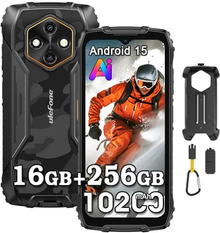 Ulefone Rugking 4 Pro Outdoor Handy ohne Vertrag, 16GB+256GB/2TB Outdoor Smartphone Android 15, 48MP+8MP, 6.56 HD+ 120Hz, 10200mAh, IP68 Wasserdicht Handy, 4G/5G WIFI/NFC/OTG/GPS/FM/mit Hülle,Schwarz