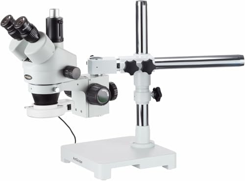 AmScope SM-3T-54S Boom Ständer Trinokulares Zoom Stereomikroskop mit 54 LED-Licht, 7X-45X, Weiß