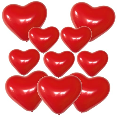 10 Herzballons rot, 5x 15 cm / 6 inch + 5x 28-30 cm/11 inch