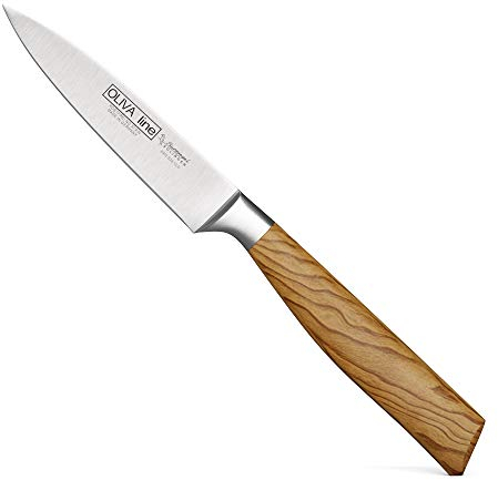 Burgvogel Solingen Spickmesser 10 cm geschmiedet Olivenholz, Oliva Line, rostfrei, deutsches Officemesser, hell, scharf, Braun Beige, 10 cm Spickmesser, 6910.926.10.0