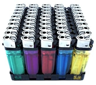 GC GLOBALCOMMERCE 50 Pezzi ACCENDINI in Plastica Colori E Fantasie Assortiti Box da 50 Non Ricaricabili