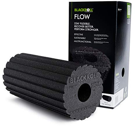 BLACKROLL® FLOW Faszienrolle - das Original (Härtegrad mittel) - Selbstmassage-Rolle mit doppeltem Effekt für die Faszien in schwarz + Übungskarte