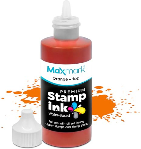 MaxMark Premium Refill Ink for self Inking Stamps and Stamp Pads, Orange Color - 1 oz.