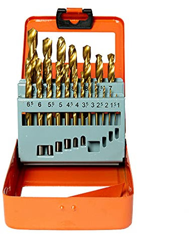 WELLCUT WC-HSS19 19 pcs Masonry Twist Drill Bits Set 1-10mm HSS Steel Metal Application in a Portable Storage Case for DIY Projects and Professionals, Orange, Medium