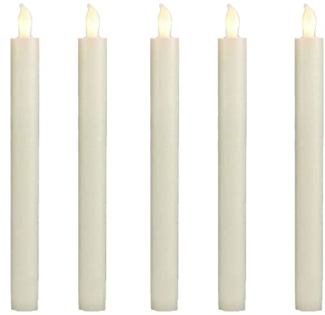 Fachhandel Plus LED-Stabkerzen 5er Set, flammenlos, Echtwachsmantel, ca. 24,5 cm, elfenbein | Mit Timerfunktion und Flackereffekt – ideal für Kerzenständer, festliche Anlässe & sichere Wohnraumdeko