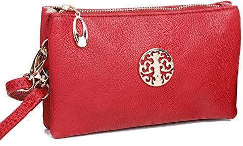 Womens Small Clutch Bags with Wristlet and Long Adjustable Strap (Red)