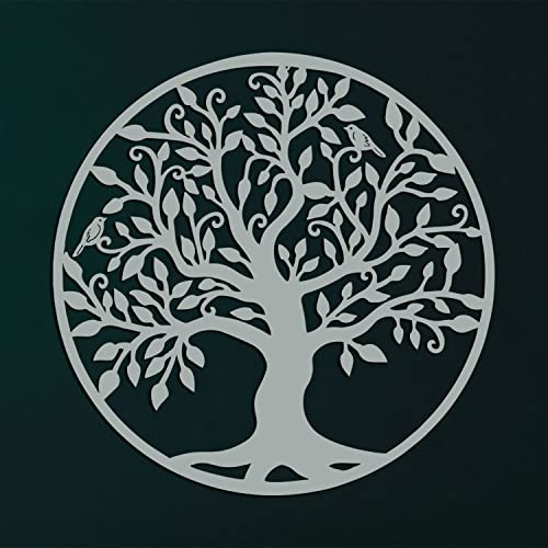 Decorazione da parete in metallo, albero della vita grigio argento, albero genealogico in metallo, silhouette da parete in metallo, decorazione da parete in metallo, decorazione per casa, ufficio,