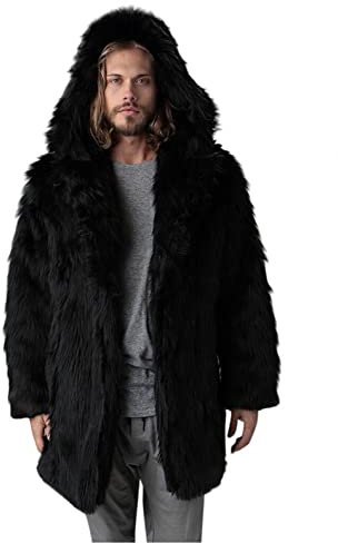 KPPONG Manteau Fausse Fourrure Homme Hiver Long Couleur Unie Veste Parka Super Doux Chaud Longue Cardigan Trench Coat Outwear