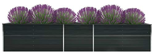 Tidyard Pflanzkübel Hochbeet Pflanzbeet Frühbeet Gartenbeet Verzinkter Stahl 400x80x45 cm Anthrazit Pflanzkasten Blumenkasten Gemüsebeet Blumenbeet Blumentopf Blumenkübel
