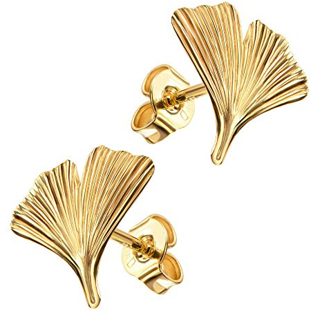 Ohrstecker Gold Ohrringe Gold 585 Gelbgold 14 Karat / 14K Ginkgoblatt-Motiv Gelbgold Ohrschmuck Gold für Damen
