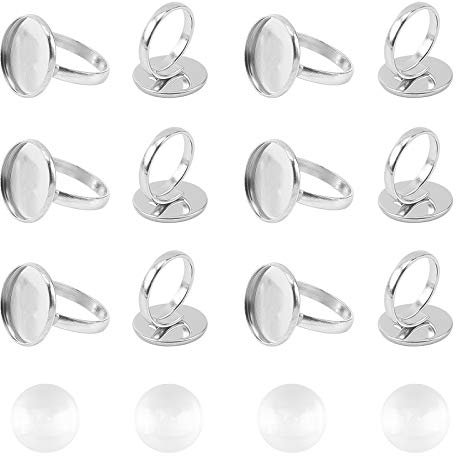 UNICRAFTALE 20 Sets Größe 7 Verstellbare Fingerring Rohlinge Flache Runde Cabochon Ringe Fingerring Lünette Mit Transparentem Glas Cabochon Fingerringbasis Für Fingerring Schmuckherstellung