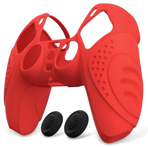 eXtremeRate PlayVital Cover Custodia per ps5 Joystick Controller Skin Silicone Antiscivolo Protettiva con Gommini Copri Levette Analogiche-Guardian Edizione,Rosso Passione