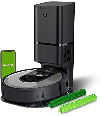 iRobot Roomba i7+ (i7556) App-steuerbarer Saugroboter mit Absaugstation mit Kartierung, Reinigung nach Räumen und Objekten, Sprachassistent-kompatibel im Set mit 1 Satz mit 2 Stück Ersatz-Gummibürsten