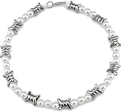 Punk Barbed Wire Thorns Chunky Brambles Metal Link Chain Adjustable Necklace Safety Spur Duty Padlock Flame Necklace Cool Hiphop Rock Choker Jewelry for Women Men, Metal, metal