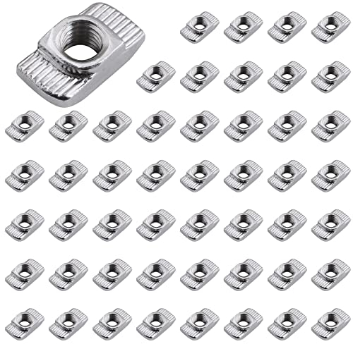 Yeepeo 50 Stück Hammerkopfmutter 6mm Nut 6, M5 Gewinde 2020 Profil Nutensteine Kohlenstoffstahl T-Slot Nutmuttern Hammermutter für Aluminiumprofil Extrusionsschlitz (EU20-M5 ×10×6)