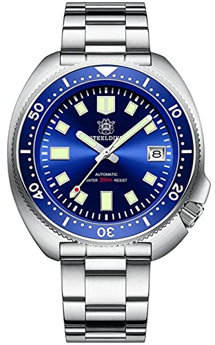 Steeldive Herrenuhr Automatik 1970 SD1970 Armbanduhr NH35 Uhrwerk 200M Taucheruhren (Blau)