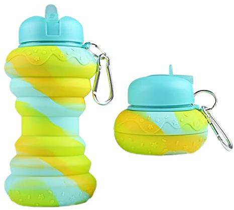 Agua Plegables | Agua Silicona sin BPA – Taza Camping portátil con mosquetón, Botella Agua a Prueba Fugas 600 ml Tazas Deporti con mosquetón