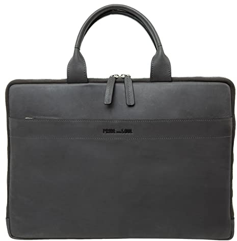 Pride and Soul 47262 - Borsa per PC portatile da 12, in vera pelle, per ufficio e tempo libero, 28 x 39 x 2,5 cm, colore: Grigio, grigio., ca. 28 x 39 x 2,5 cm, Borsa per tablet RATE