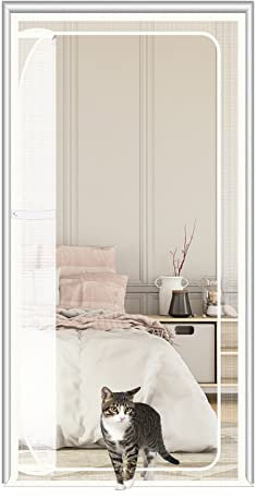 SHRRL Griglia per porta del balcone, adatta per porte di dimensioni 120 cm x 220 cm, spessa, resistente ai gatti, per soggiorno, camera da letto, cucina, terrazza BD7White