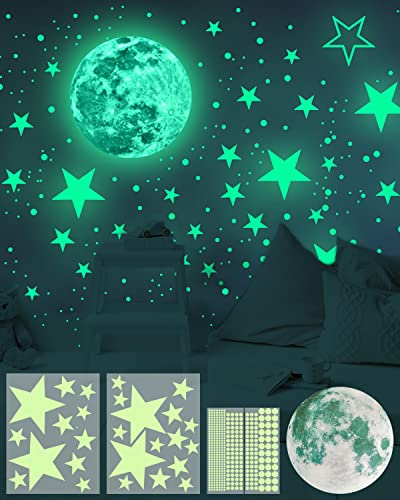 Adesivi Fluorescenti 435 pezzi, Stelle fluorescenti adesive soffitto Stelle Luna Dots,Adesivi da Parete Autoadesiv Soffitto per Decorazione Camera da Cameretta Finestra Bambini