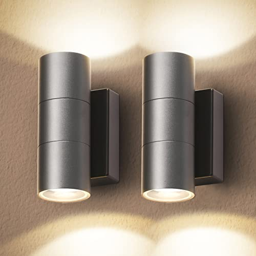 CELAVY LED Wandleuchte Wandlampe aussen 2 Stück, IP65 Modern Außenleuchte Außenlampe Wand, Up Down GU10 Aussenleuchte Außenwandleuchte Aussenbeleuchtung für Balkon Haus Treppenhaus Hauswand, Grau