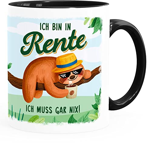 MoonWorks® Kaffee-Tasse Rentner Spruch Ich bin in Rente Ich muss gar nix! lustiges Geschenk zur Rente Ruhestand weiß-innen-schwarz standard
