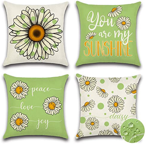 Ohok Wasserdicht Kissenbezug 45x45 cm, 4er Set Dekorativ Outdoor Kissenhülle Deko Sofakissen Couchkissen Zierkissenbezüge für Sofa Wohnzimmer Balkon Garten Auto (Gänseblümchen)