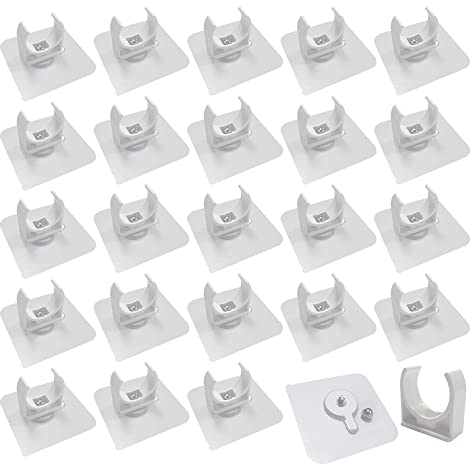 HLIWS 24Pcs 25mm Self Adhesive Plastic Pipe Clips,360 Adjustable Hose Clips,PVC Water Pipe Clamps,White Snap in Design,for Fixing Bracket of Water Pipe