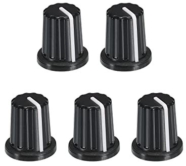 sourcing map Potentiometer Control Knob ABS Guitar Knob for Electric Guitar Power Amplifiers Stereos,Bass 6mm D Type Shaft 270 Degrees Black 5PCS