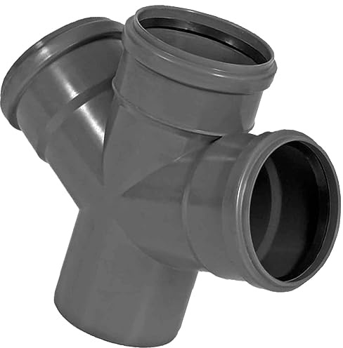 MegaHaustechnik HT Doppelabzweig Winkel 87 Grad 3x DN110 für Rohr Außendurchmesser 2x 110mm auf 110mm mit 3 Muffen und Gummi Dichtungen, Steck-Ende außen Ø 110mm, Abwasser Abfluss