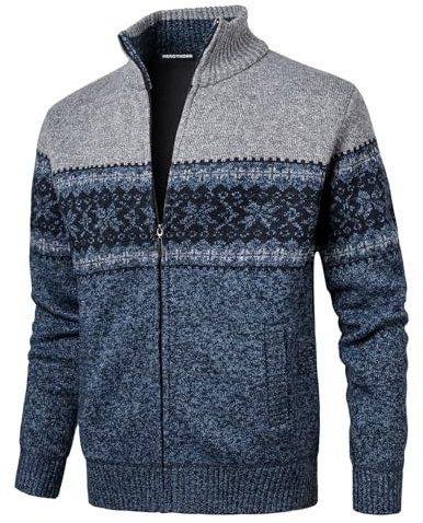 Herothorn Cárdigan de Punto Cremallera cálido suéter Forro Polar para Hombre Chaqueta Jersey de Manga Larga suéter Grueso Completa y Cuello Alto cálido JerséIs Rebeca Sueltos Acolchado