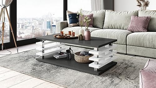 DC-3 Couchtisch Anthrazit matt/Weiß Hochglanz 120x60cm mit Ablage modern stabil vielseitig Wohnzimmertisch Beistelltisch Sofatisch Zeitloses Design platzsparend robust Wohnzimmer ohne Rollen