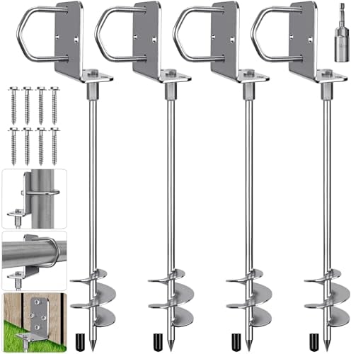 Insaga Zeltheringe, Metall Zelt Heringe Stabil Erdnägel Erdanker Zelthaken Bodenanker 51cm Schraube in Trampolin Kit für Schaukel-Kit/Camping/Schuppen/Hund/Carport mit Fester Platte Schlaufe, 4 Stück