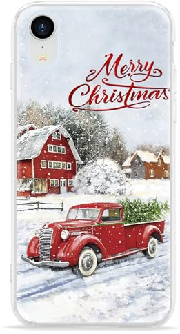LCHULLE Weihnachten Handyhülle Kompatibel mit iPhone Xr(6.1 Zoll) Hülle Weihnachten Transparent Silikon Christmas Case Durchsichtig Schutzhülle für iPhone Xr Weihnachtsauto